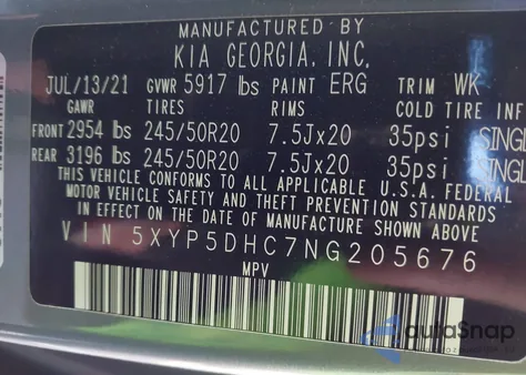 2022 Kia Telluride Sx z USA, uszkodzony, nr VIN 5XYP5DHC7NG205676